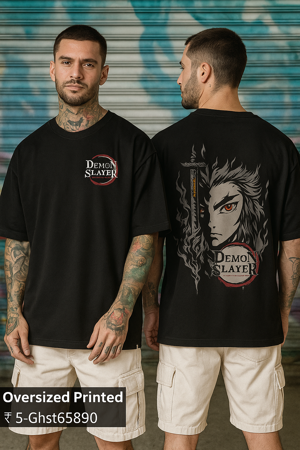 Demon Slayer Rengoku Oversized Black Cotton T-Shirt for Men